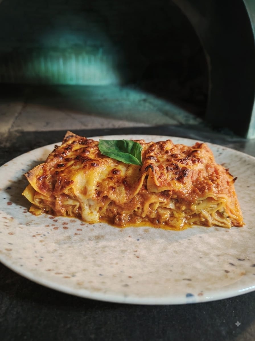Lasagna al forno con basilico fresco